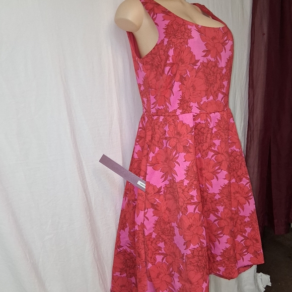 Nina Leonard Pink and Red Floral Mini Dress Retro High Low Bubble - Picture 13 of 16